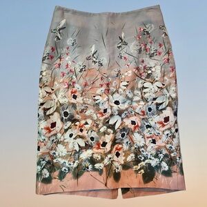 Talbots Pink & Gray Floral Hummingbird Pencil Skirt - Size 2